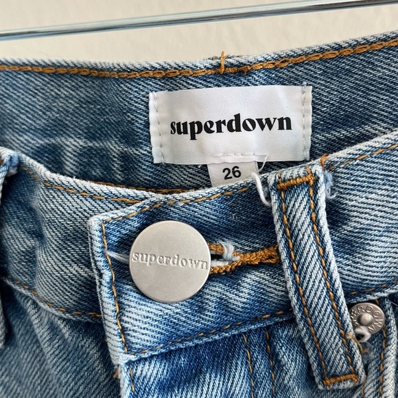 SUPERDOWN | Medium Wash Raw Hem Button Fly High Rise Denim Shorts | Size 26 - Picture 2 of 8